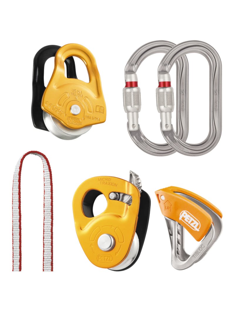 Petzl Crevasse Rescue Kit contains equipment needed for crevasse